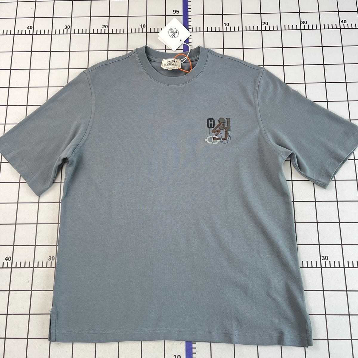 Hermès broderad T-shirt gråblå
