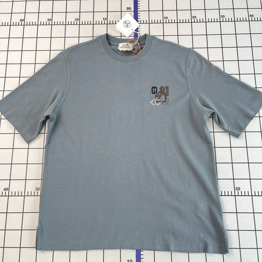 Hermès broderad T-shirt gråblå